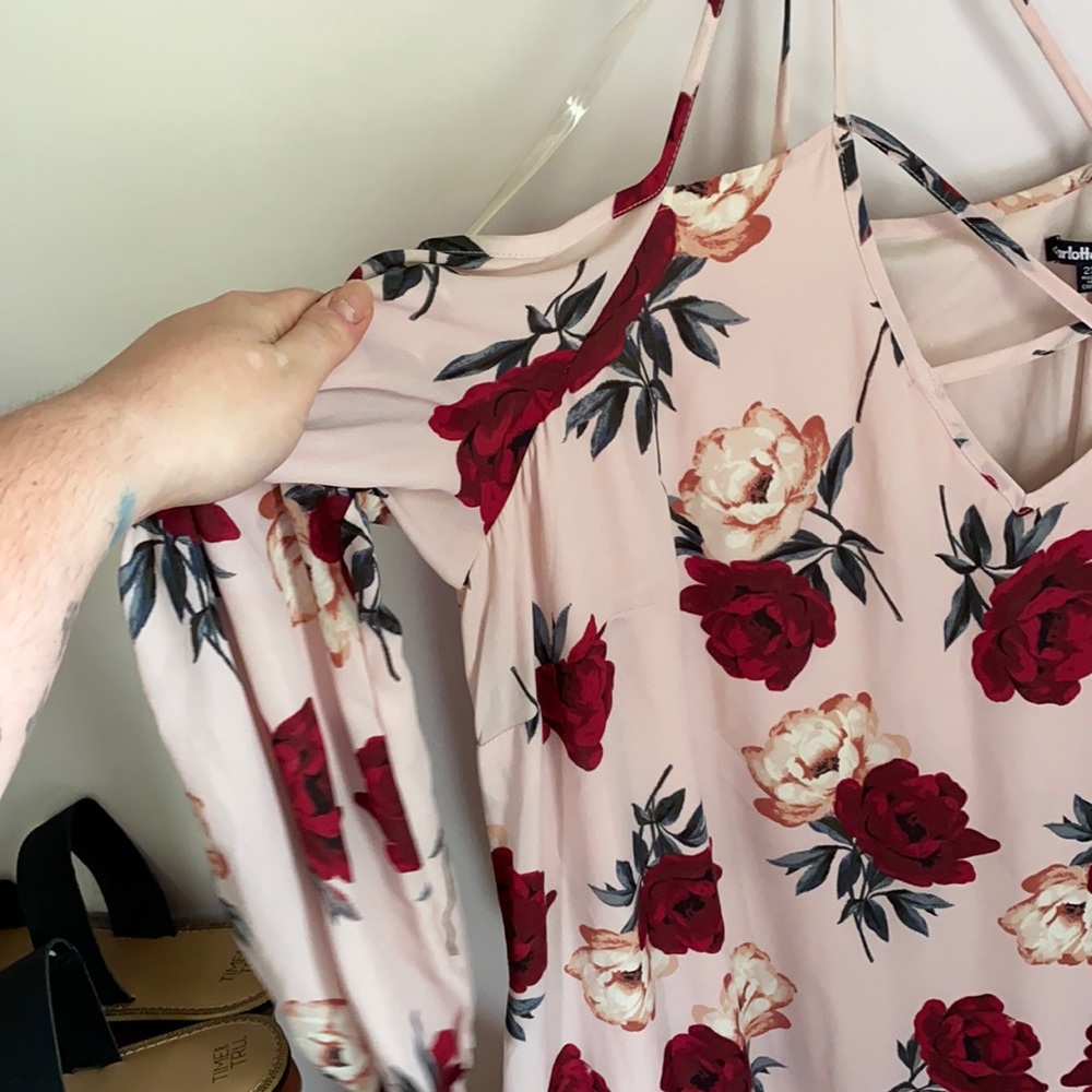 Off the shoulder floral dress with half sleeves